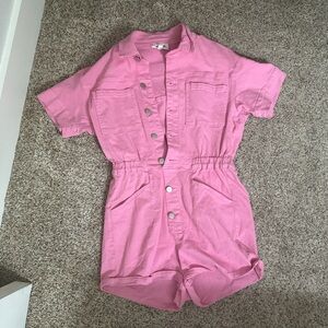 Dusty Rose Short Sleeve Romper with Elastic Waist
